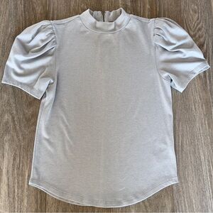 FREE PEOPLE PUFFY SLEEVE MOCK NECK Gray ZIPPER BACK TOP Size Small